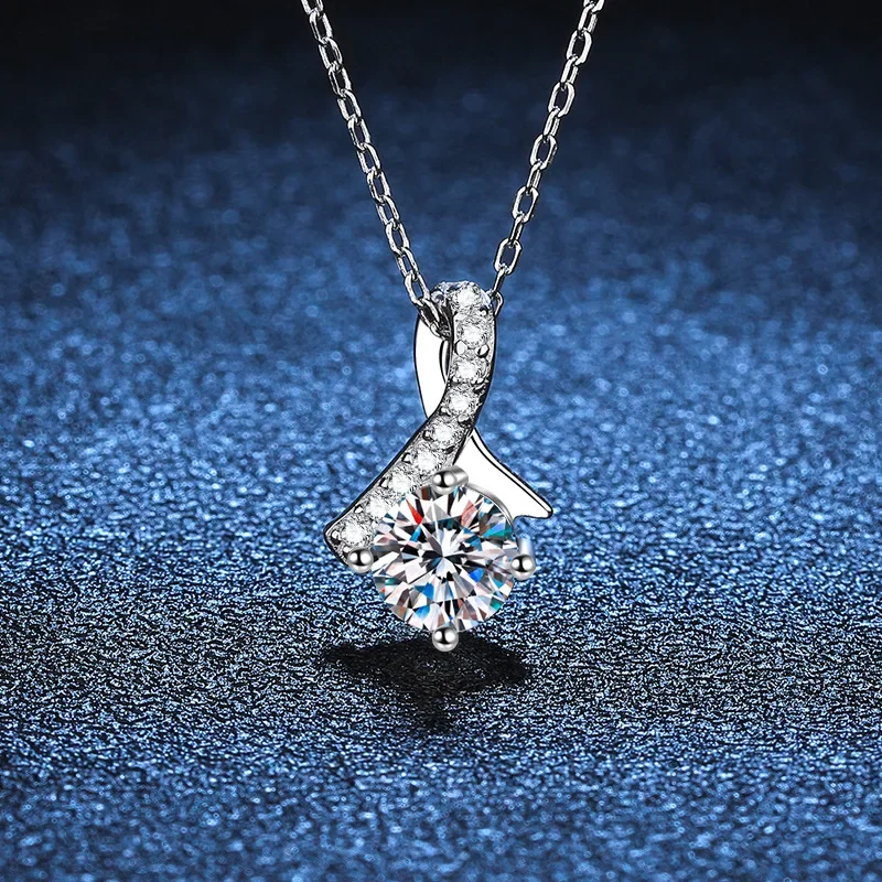 S925 Silver 1 Carat D Colour Moissanite Pendant Simple Bow Necklace Moissan Diamond Ladies Necklace Fine Jewellery