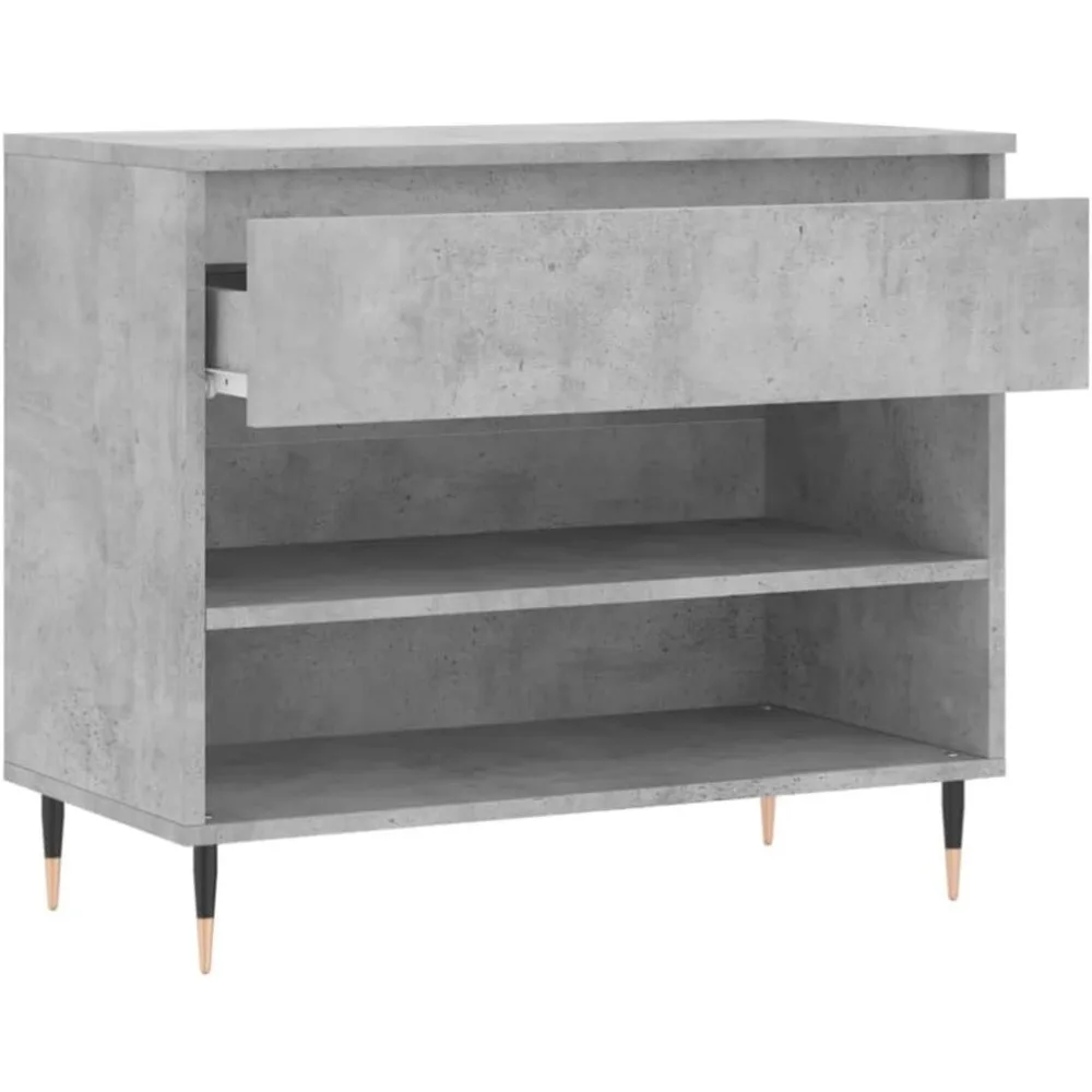 خزانة تخزين الأحذية باللون الرمادي الخرساني المعاصر | منظم مدخل خشبي هندسي بأرجل معدنية | مقصورات واسعة ل #5