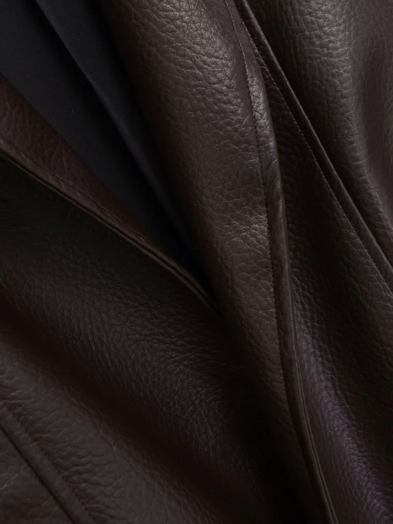 ETJ Damen PU-Leder Vintage Wickeljacke mit Gürtel, hochgeschlossener Kurzmantel, Frühjahr 2026, minimalistische Retro-Urban-Mode-Oberbekleidung – Detail 11