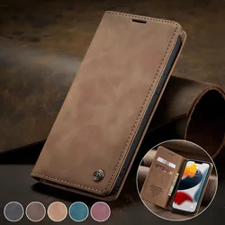 Matte Leather Flip Cover for iPhone 13 12 11 14 15 Pro Max Mini Wallet Case XR XS Max 8 7 6S Plus 5S SE 2020 2022 Magnetic Retro