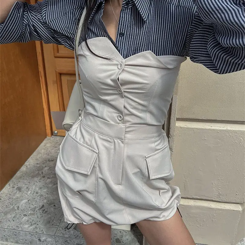 

Faionable Vest Top And ter Ne ort Skirt Two Piece Set Women's Dstring Skirt Outfit Casual Spring Wear