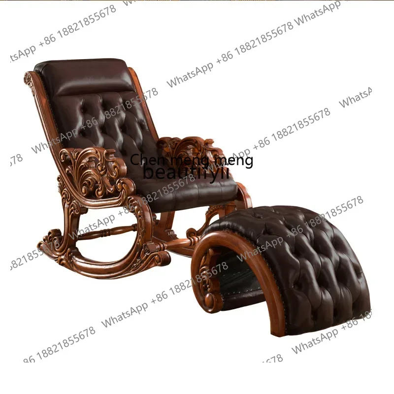 

ss1001 American all-solid wood leather rocking chair European home leisure elderly carefree recliner balcony adult nap lazy chai
