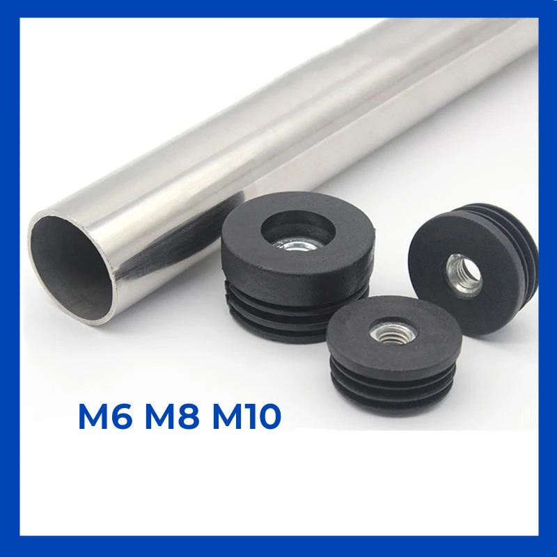 

2-8PCS M6 M8 M10 PE Plastic Black Round Pipe Plugs With Hole Blanking End Inserts Caps Pipe Cover Furniture Leg Feet Tube