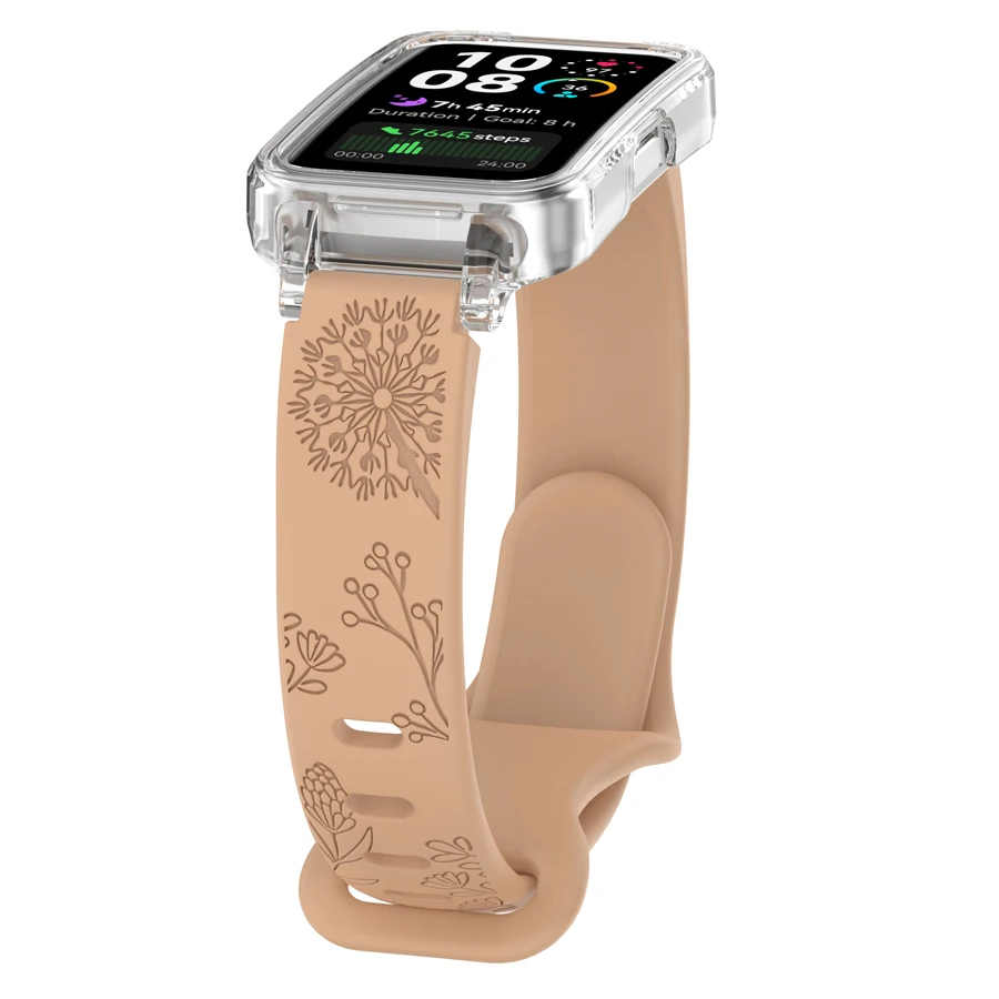 3D-gegraveerde bloemen zachte siliconen polsband voor Huawei Band 8 9 10 armband polsbandje riem voor Huawei Band 10 9 8/8NFC met hoesje