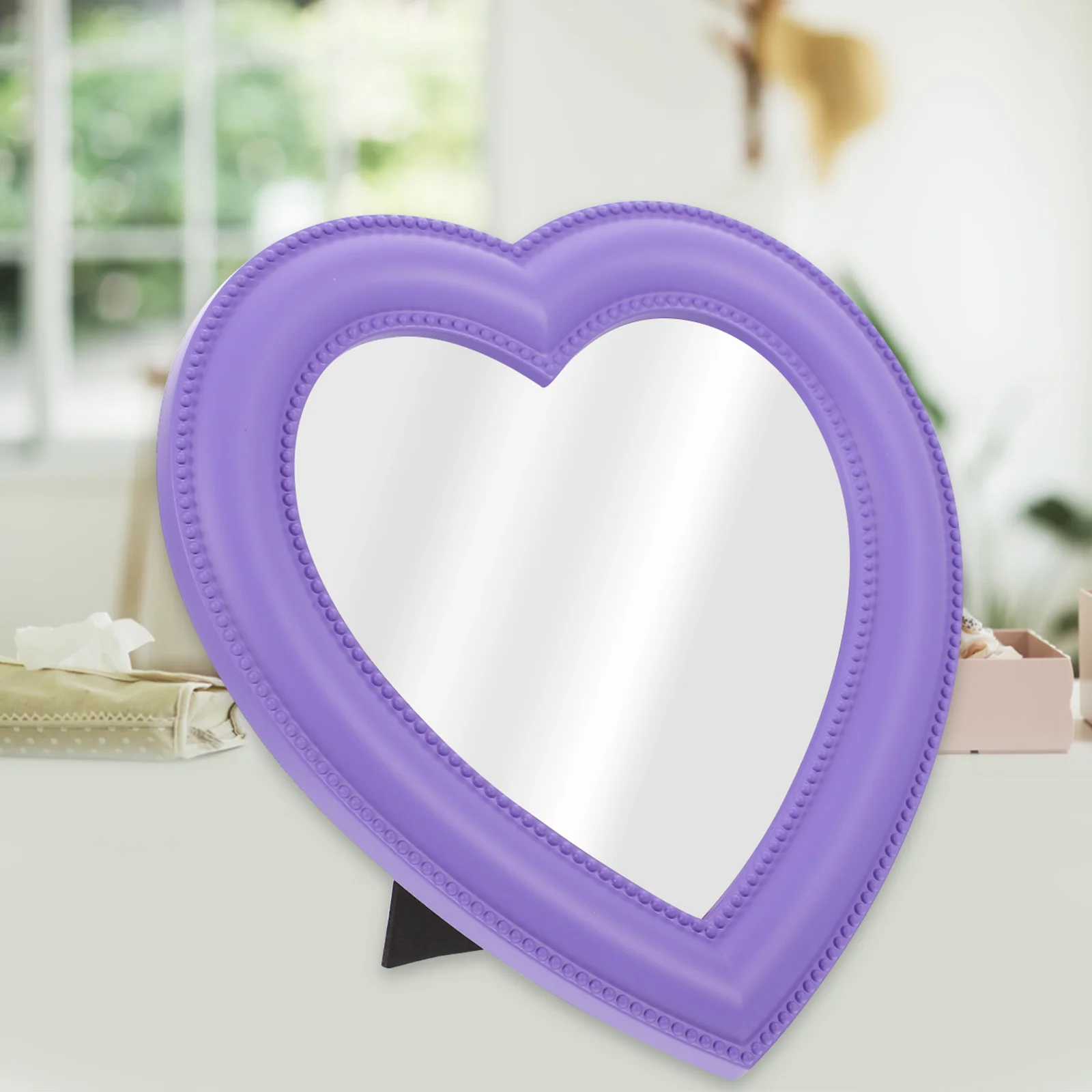 

1Pcs Heart-Shaped Desktop Makeup Mirror Wall Mounted Creative Design Clear Reflection Tabletop Mirror Exquisite Women