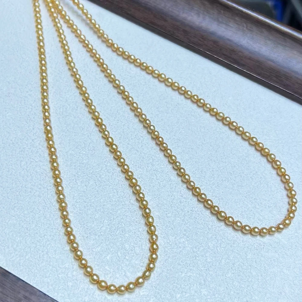 3.5-4mm Soft Golden Natural Freshwater Pearl Necklace with Warm and Translucent Sheen Suitable for Collarbone Chain or Layering