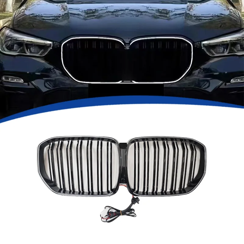 2019 2020 2021 2022  X5 G05 Double Slat Gloss Black LED Light Up Grille Front External Luminous Air Intake Grill