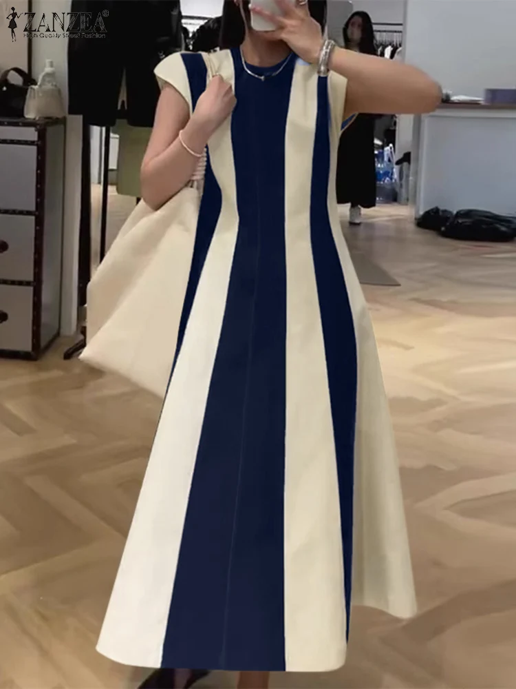 

ZANZEA Elegant Color Block Stitching A-ing Vestidos Korean Party Long Dress Women Tank Evening Dress 2024 Summer Sleeveless Robe