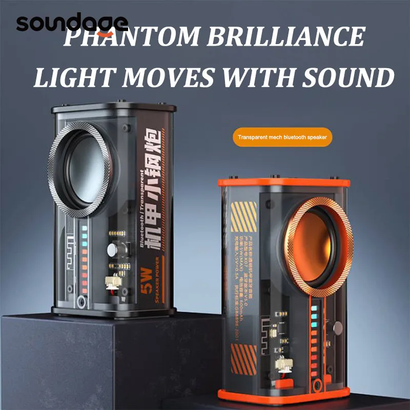 Transparent Mecha Wireless Bluetooth Speaker Portable Mini Subwoofer Support 3D Surround Sound TWS Series Audio Loudspeaker