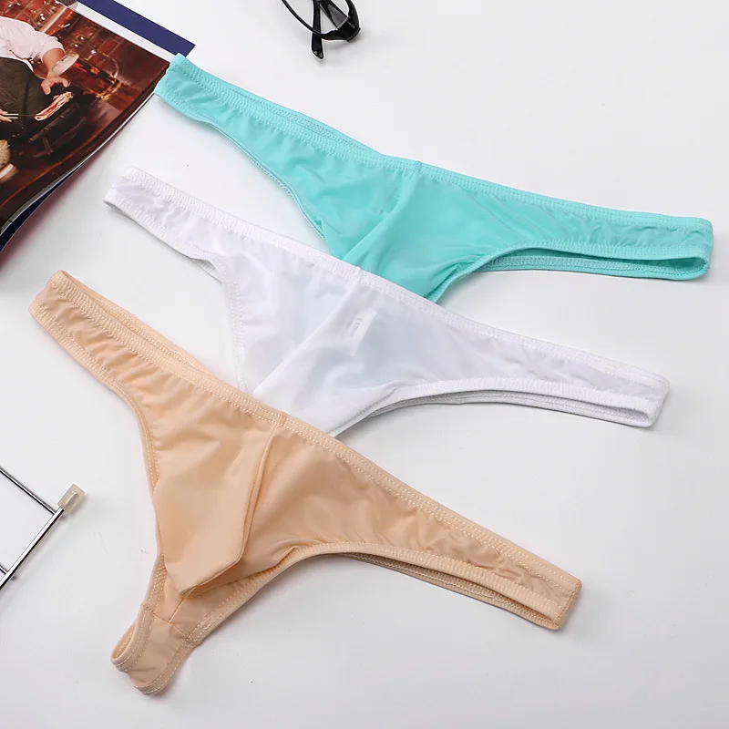 Sexy Men U Convex Pouch Panties Underwear Man Bikini Breathable Ultrathin G-string Slip Cueca Low Rise Ice Silk Thong Underpants