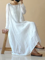 2023 Summer Sundress Celmia Autumn Women Bohemian White Dress Fashion Long Sleeve Perspective Casual Loose Beach Party Vestidos