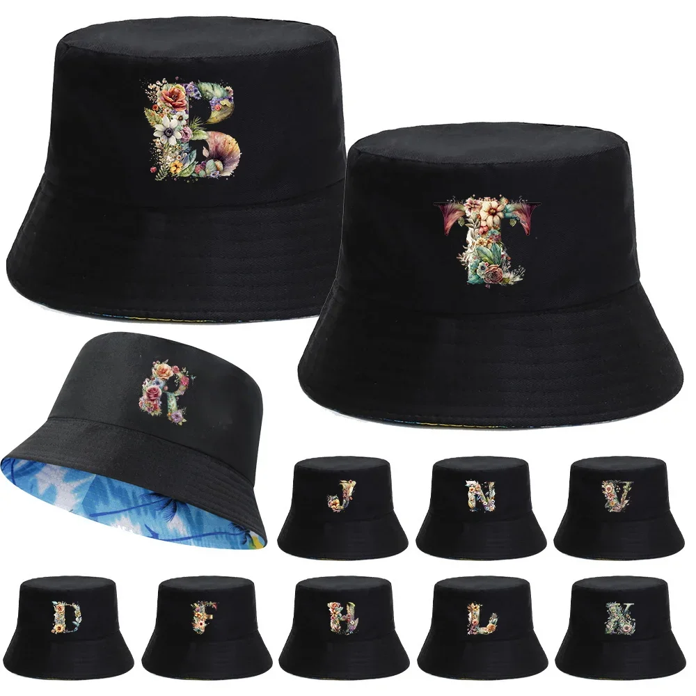 Fisherman Caps Panama Hat Hawaii Beach Caps Reversible Women Ricard Bucket Hats Men Fishing Hat Floral Letter Pattern Print