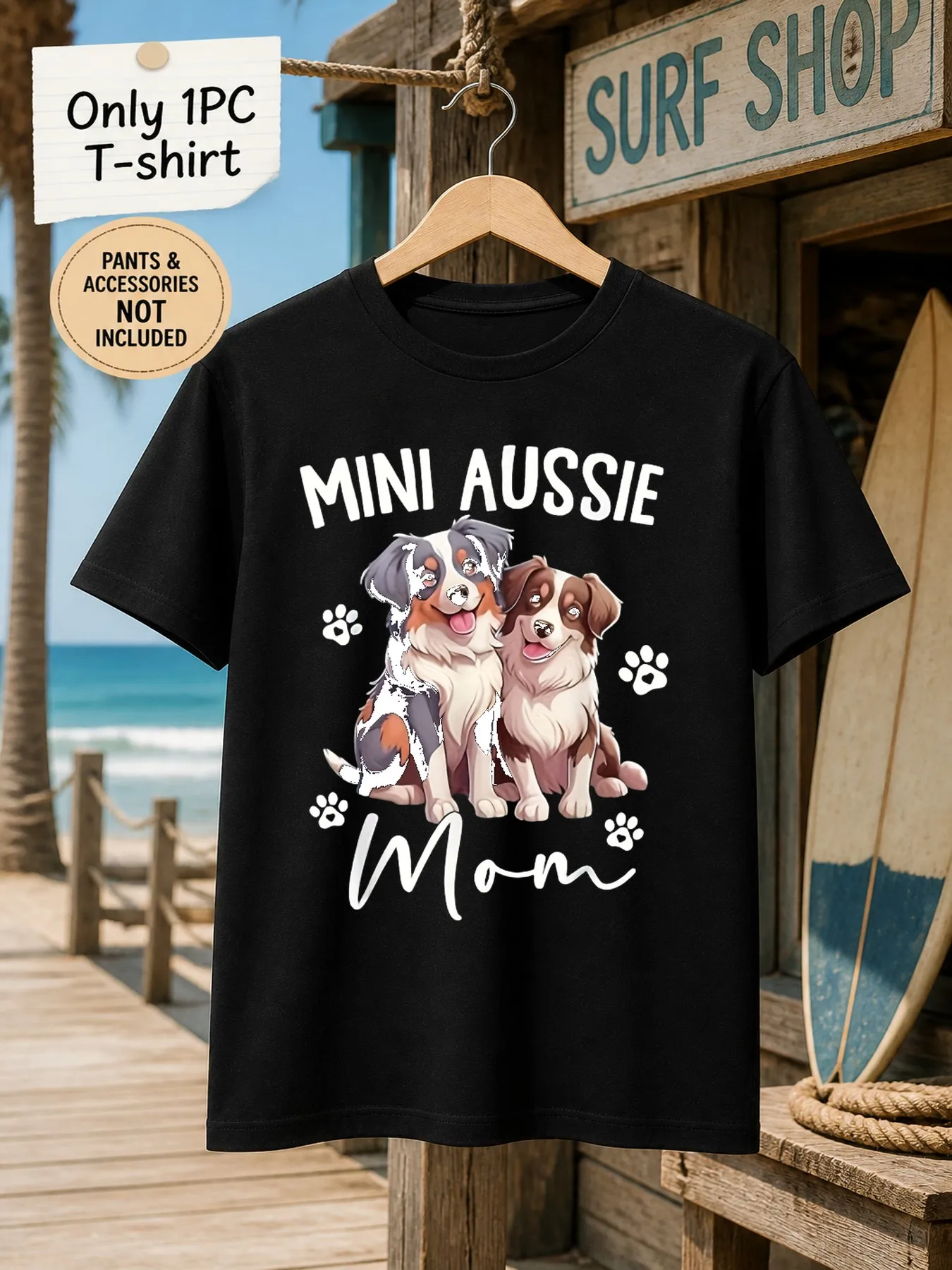 1pc Men'S Graphic T-Shirt Mini Aussie Mom Dog Print Short Sleeve Crew Neck [Solely 1pc T-SHIRT]