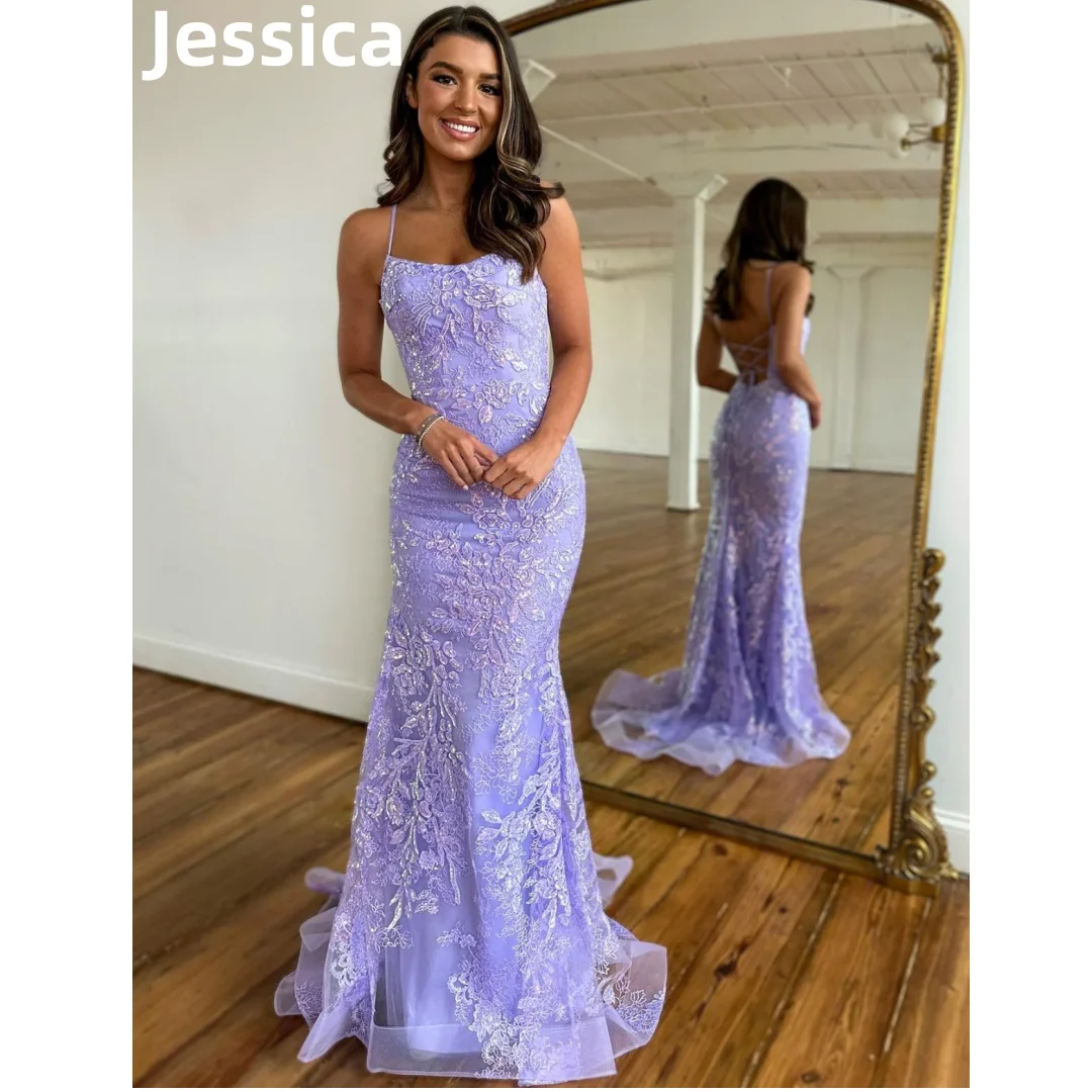 

Jessica Lavender Purple Prom Dresses Luxury Glitter Lace Prom Dress Vestidos De Noche Strapless Mermaid Princess Party Dressese