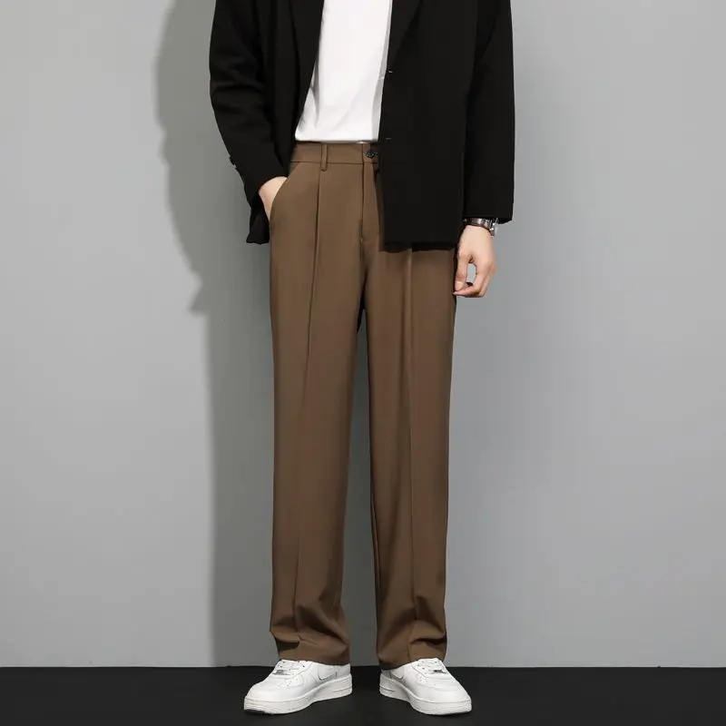 

Spring Autumn Men Clothing Suit Pants Straight Wide Leg Trousers Loose Preppy Style High Waist Casual Korean Comfortable Pants