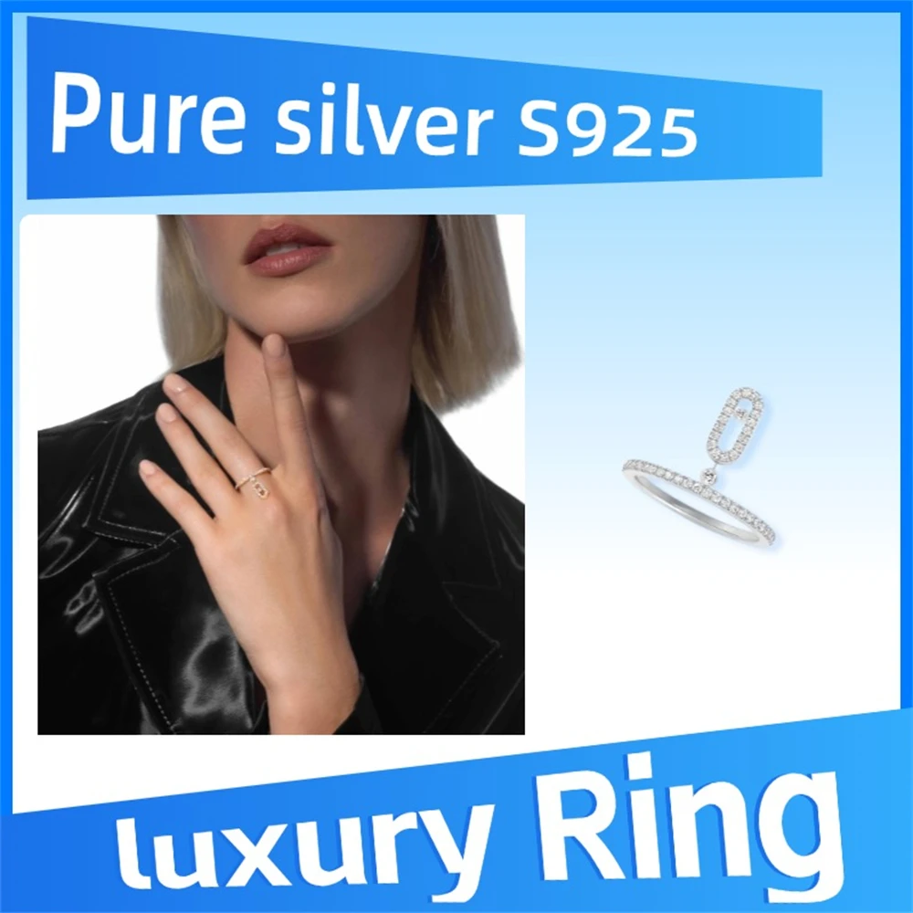 

Pure 925 Sterling Silver grace Move Uno Women's Pave Diamond Pendant Ring Unique design, luxury party jewelry, high quality