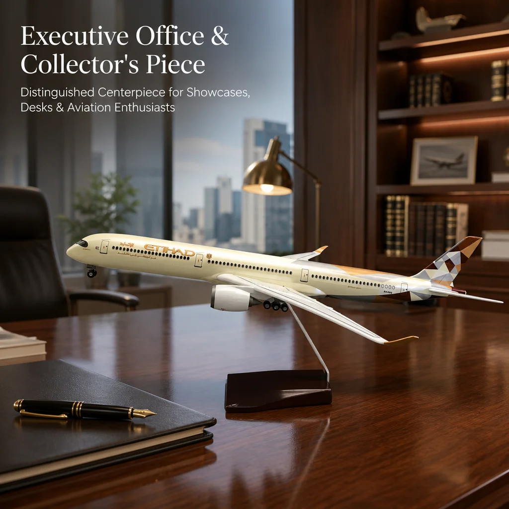 Etihad A350-1000 Miniature Airplane Model 47cm Resin Replica Scale Aircraft With Landing Gear Wheels Light Aviation Gift