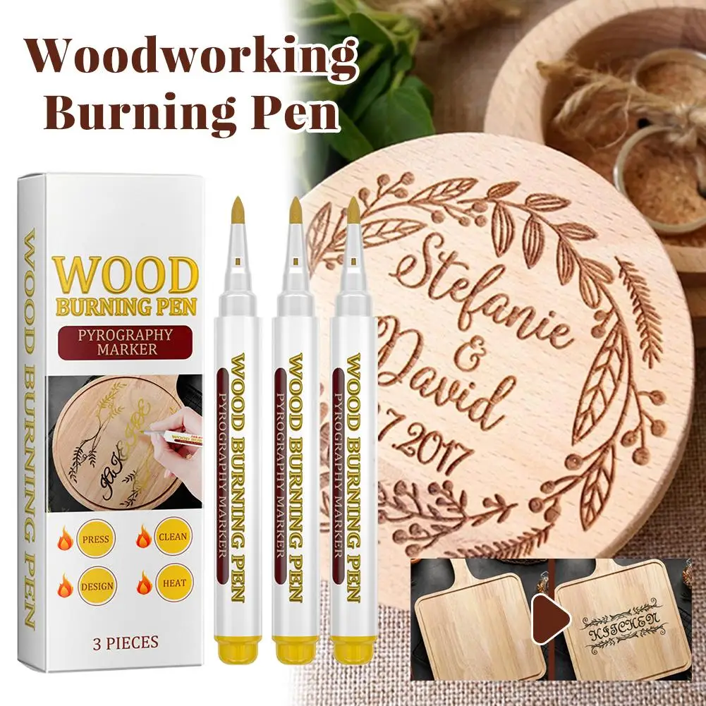 3pcs Wood Burning Pen Scorch Creative Chemical Wood Burned Marker Pyrography Pens for DIY Art Fine Tip Woodworking Marker image 2