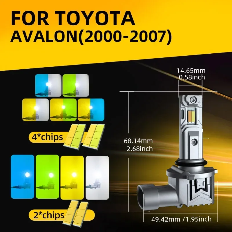 2pcs Car LED Front Fog Light Bulbs White Yellow Dual Colors Switchback For Toyota Avalon 2000 2001 2002 2003 2004 2005 2006 2007