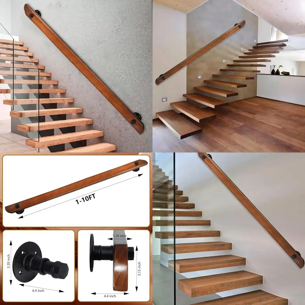 Rustic Indoor Staircase Handrails - Non-Slip, Wall Mount, Retro Style, Support Rod for Home Loft Corridors