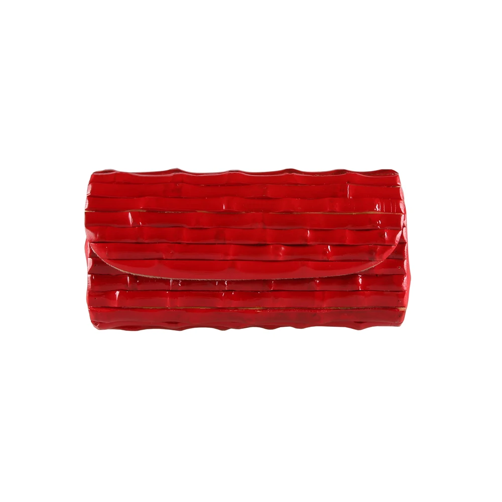 Nilerun Brand Fashion Shiny Red Painted Evening Purse Wallet Unique Handmade Real Hard Bamboo Root Clutch Bag for Women Ladies