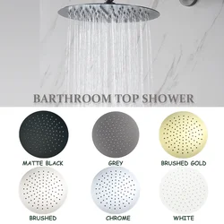 Round Stainless Steel Slim 8/10/12 Inch Large Rain Shower Head Rain Shower Brushed Gold Black Chrome Gray White Brushed Finish