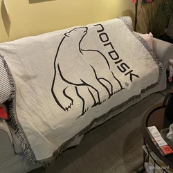 Nordisk cobertor de acampamento ao ar livre piquenique lance cobertores urso branco para camas decorações para casa com borla sofá enseada têxtil