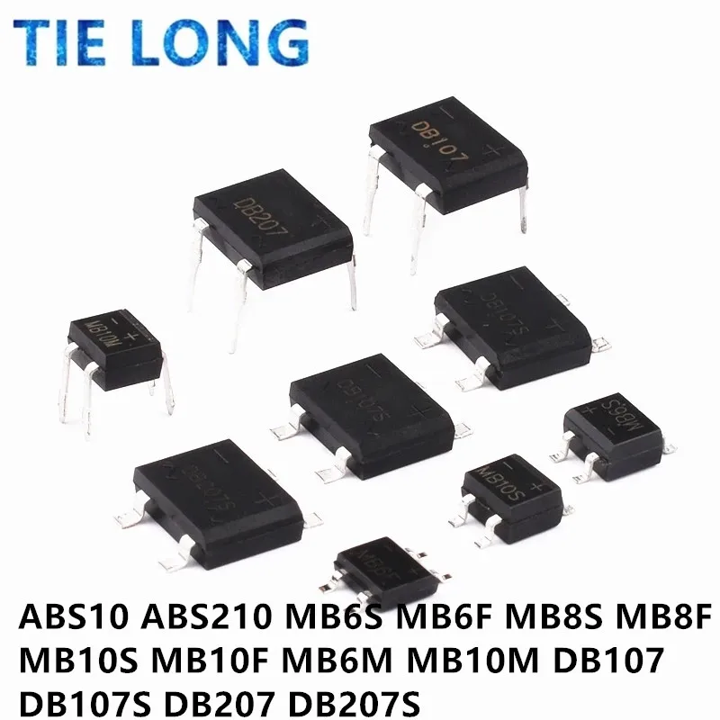 50pcs/lot ABS10 ABS210 MB6S MB6F MB8S MB8F MB10S MB10F SOP-4 MB6M MB10M DB107 DB107S DB207 DB207S DIP-4 Bridge Rectifier