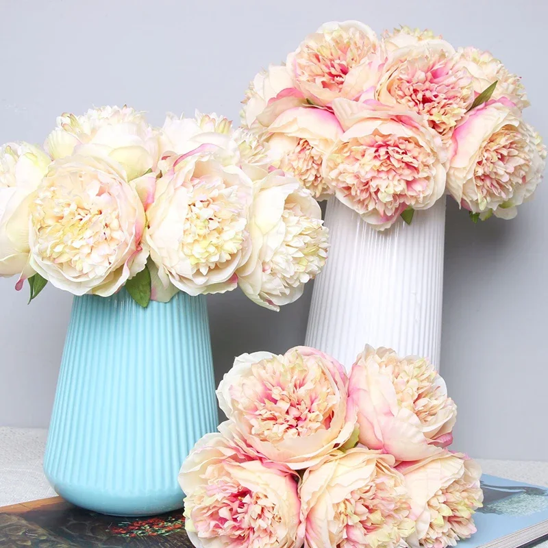 5 Head Artificial Fake Peony Silk Flowers Bridal Bouquet Flower Arrangement Home Wedding Party Festival Table Garden Decor