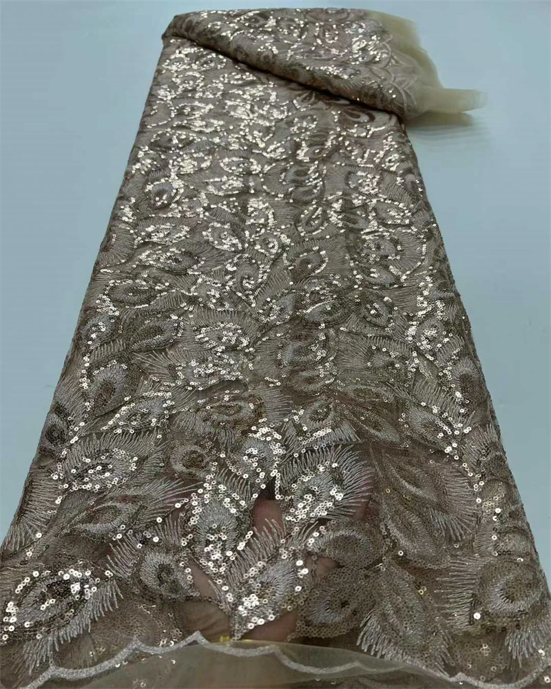 

Luxury African Beaded Lace Fabric Nigerian High-Quality Sequins Adult Size for Party Dress Sewing