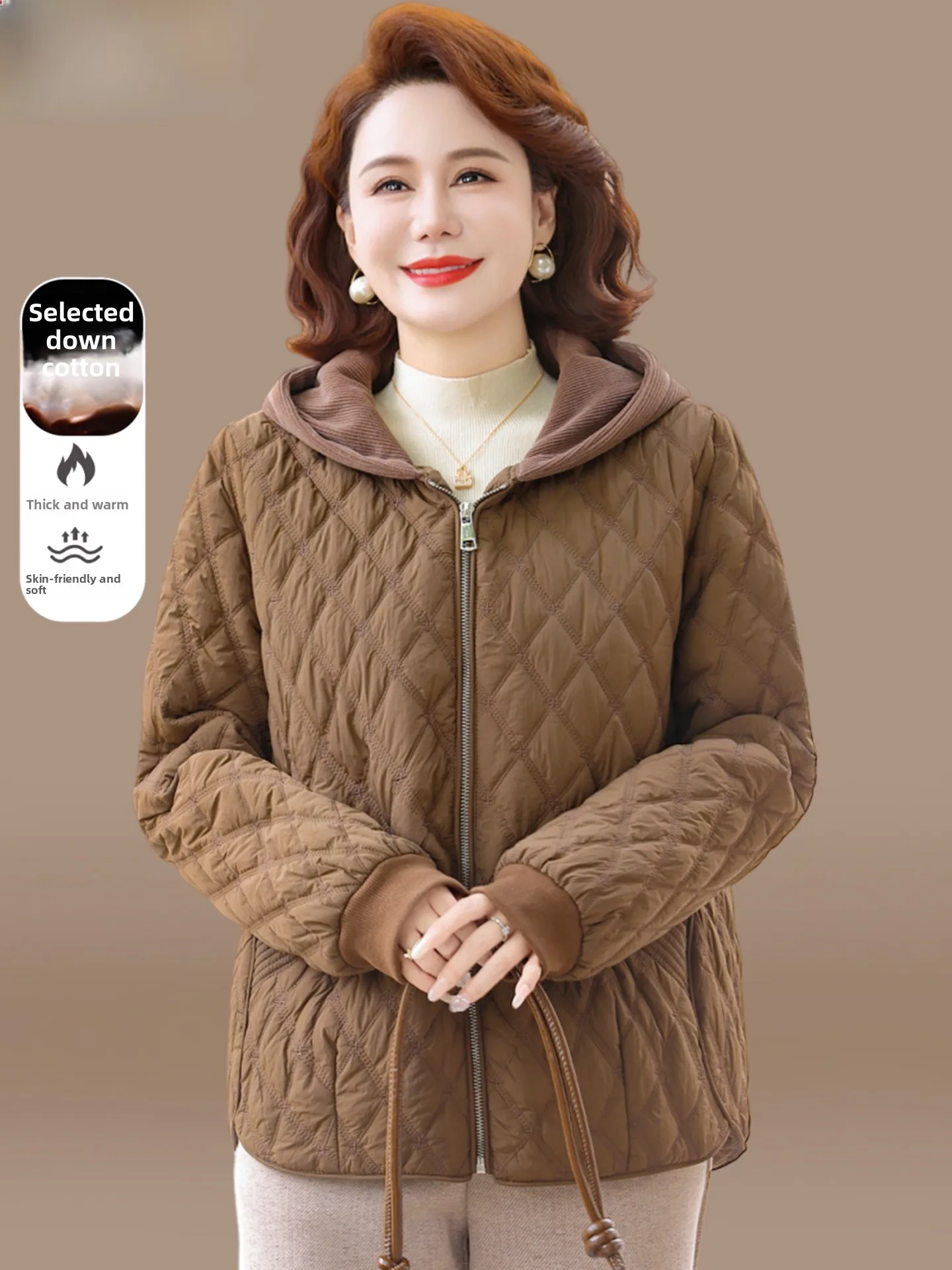 

Легкая модная пуховая хлопковая куртка для женщин среднего возраста, осенне-зимнее теплое женское пальто-кардиган на молнии