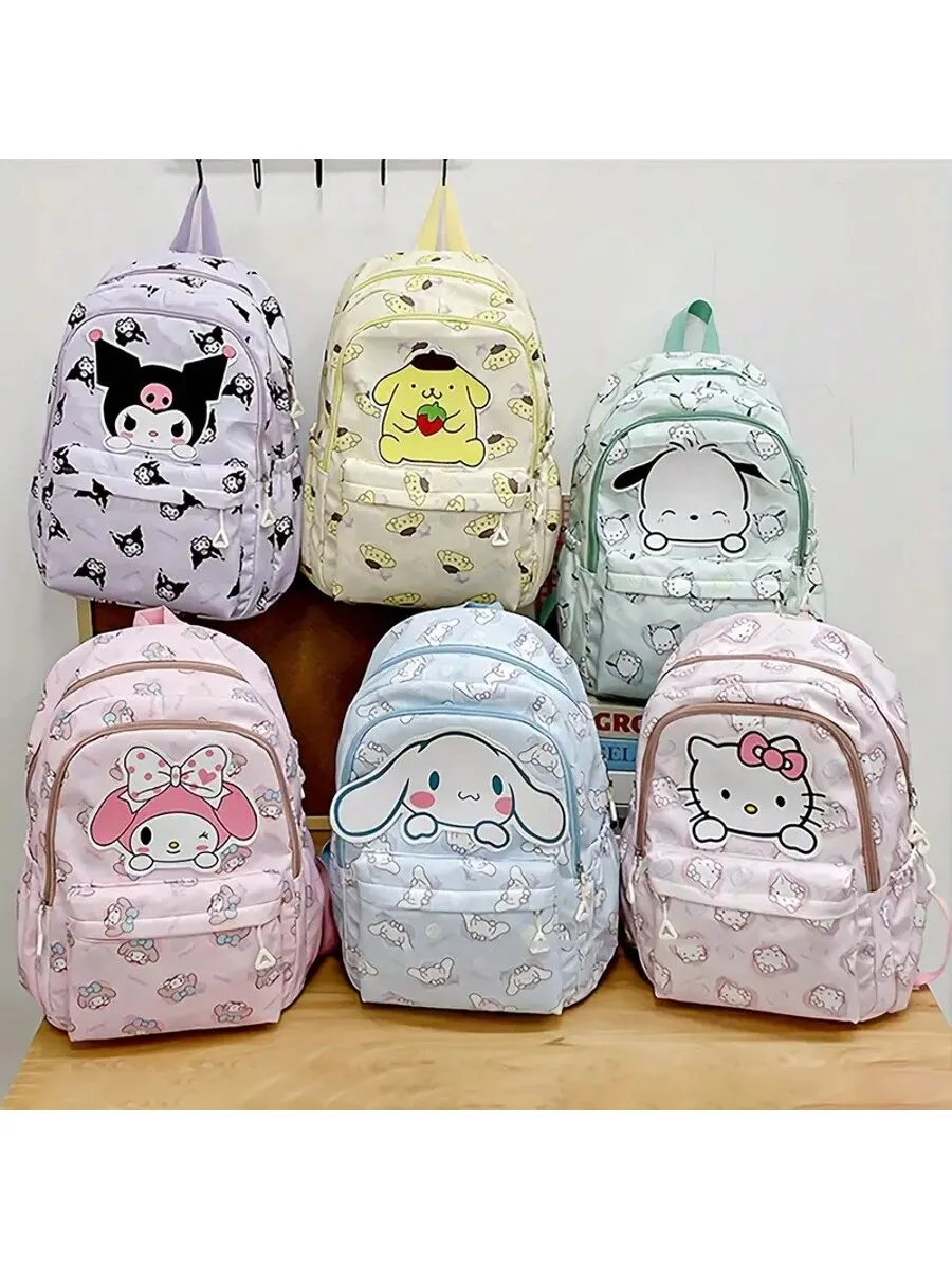 

Школьная сумка Sanrio в стиле аниме Kuromi Cinnamoroll My Melody Pochacco, студенческий рюкзак, школьная сумка большой вместимости для детей, девочек и мальчиков