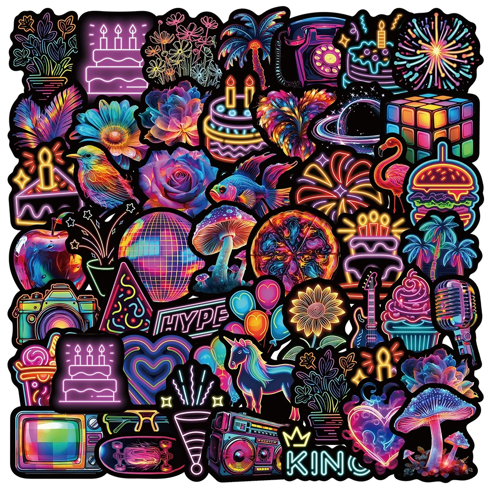 10/30/50pcs Kawaii Neon Light Cartoon Graffiti Stickers Aesthetic Decals Laptop Phone Case Notebook Creative Decoration Sticker