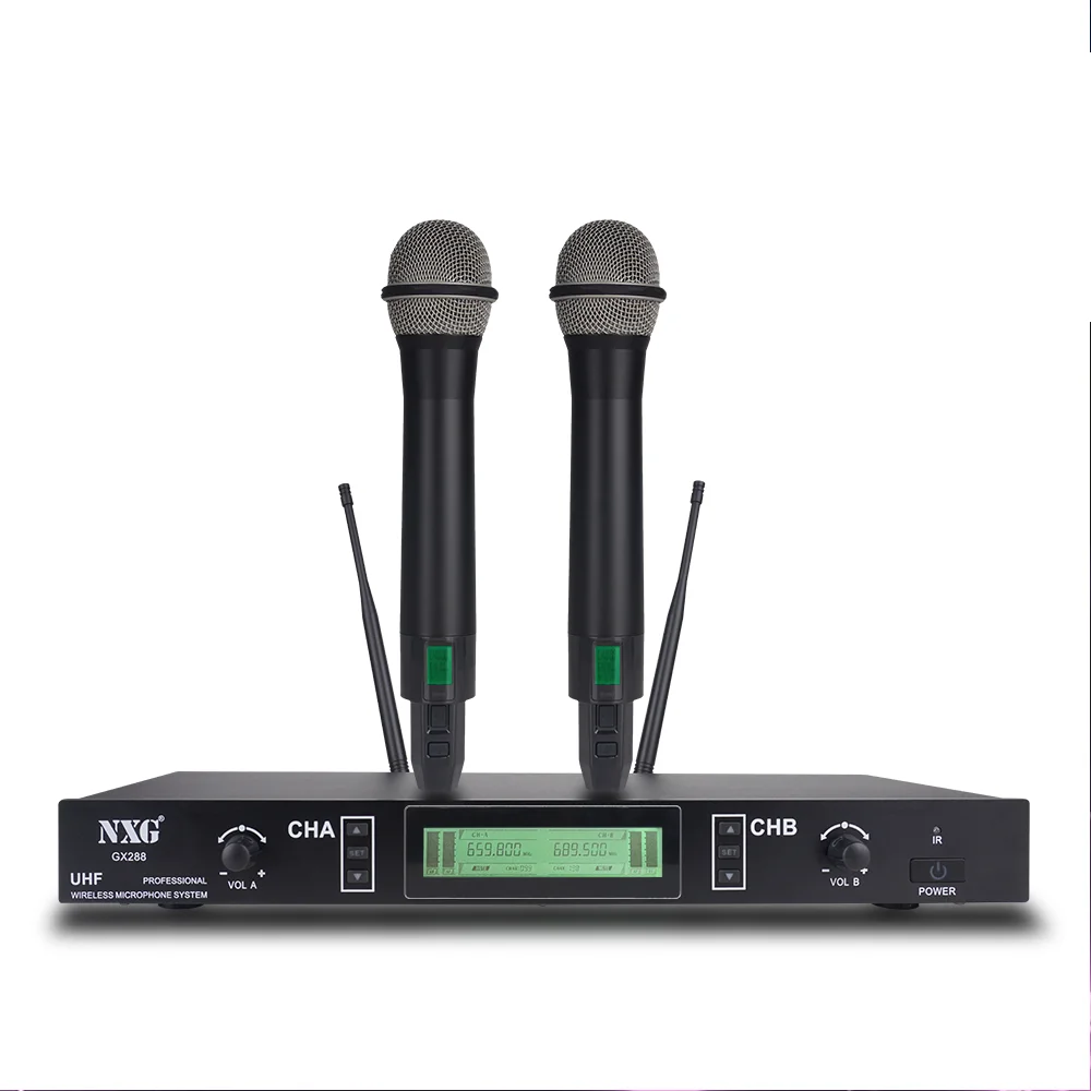 Yamnweo GX288 UHF Dual-Handmikrofon-System, 2 Kanäle, professionelles dynamisches Mikrofon, 160 Fuß stabiler Reichweite, Nierencharakteristik, unabhängige Lautstärkeregelung, symmetrischer XLR-Ausgang