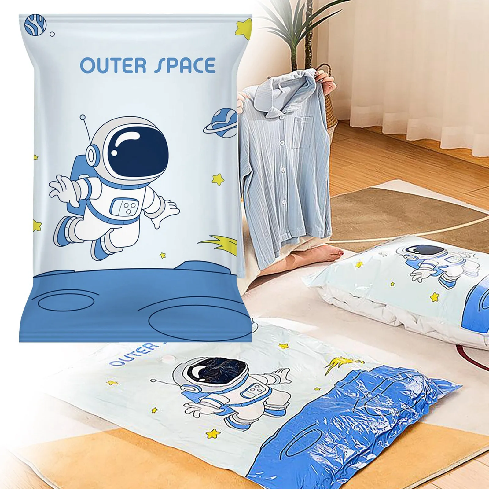 

Cartoon Astronaut Pattern Thickened Vacuum Compression Bag Storage Bag Household Clothes Quilt Large Cloth Storage Cubes