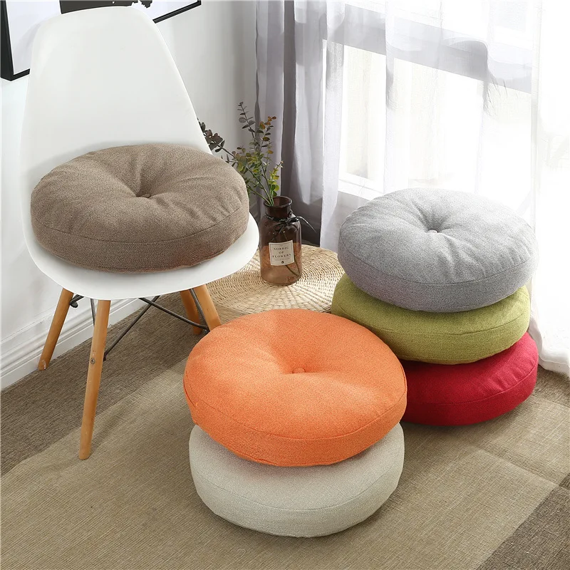 Inyahome Natural Linen Round Floor Pillow Seating Cushion with Removable Zippered Cover Room Décor Pouf for Meditation Yoga Grey