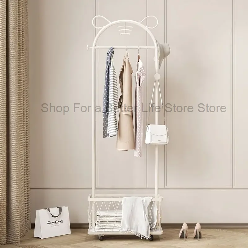 

Movable Coat Racks Clothes Rack Floor Hanger Stand Storage Wardrobe Hat Stand Storage Basket Bedroom Furniture