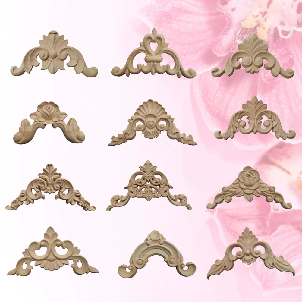

12Pcs Solid Wood Carved Onlay Applique No Tools Needed for Installation Cabinet Door Mirror Decoration Add European Charm