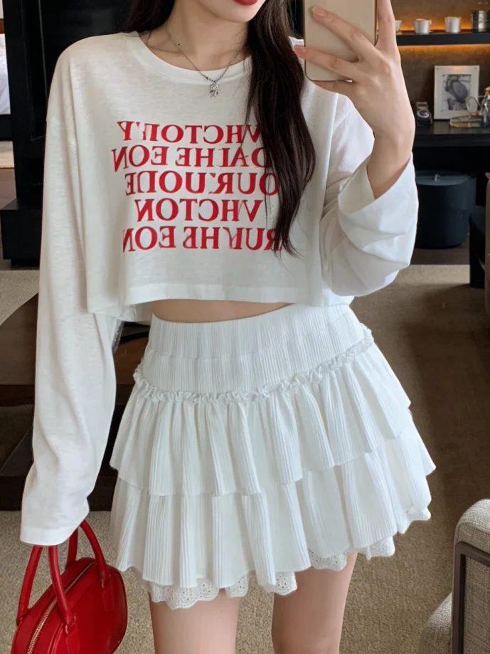 plus Size Pure Desire Girl Style Multi-Layer Cake Skirt High Waist Slimming Short Skirt Autumn Beautiful Lace Trim Half Skirt