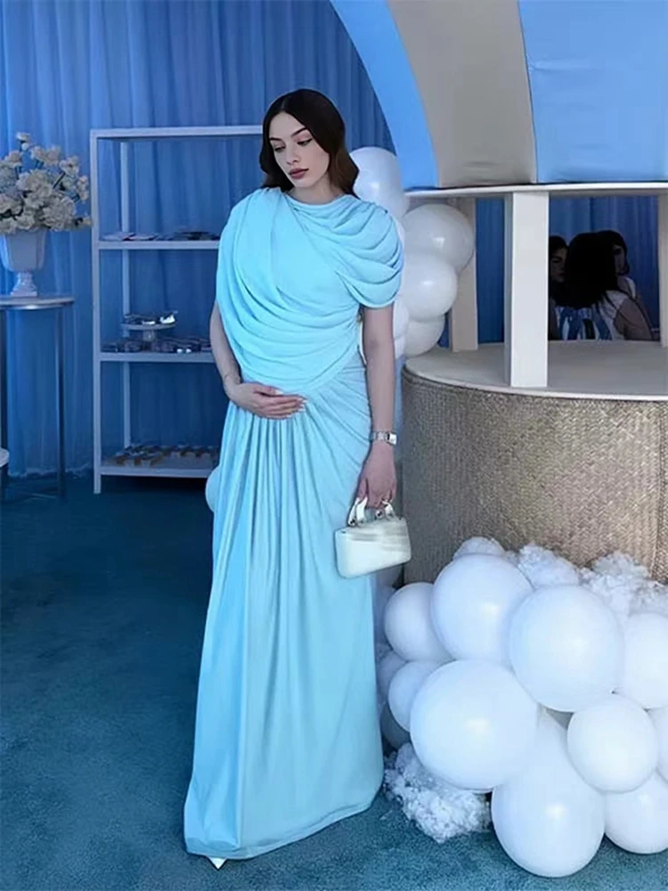 

Elegant Maternity Photoshoot Dress Draped Maxi Gown Greek Style Pregnancy Outfit Bump Friendly Baby Shower Gender Reveal Wear