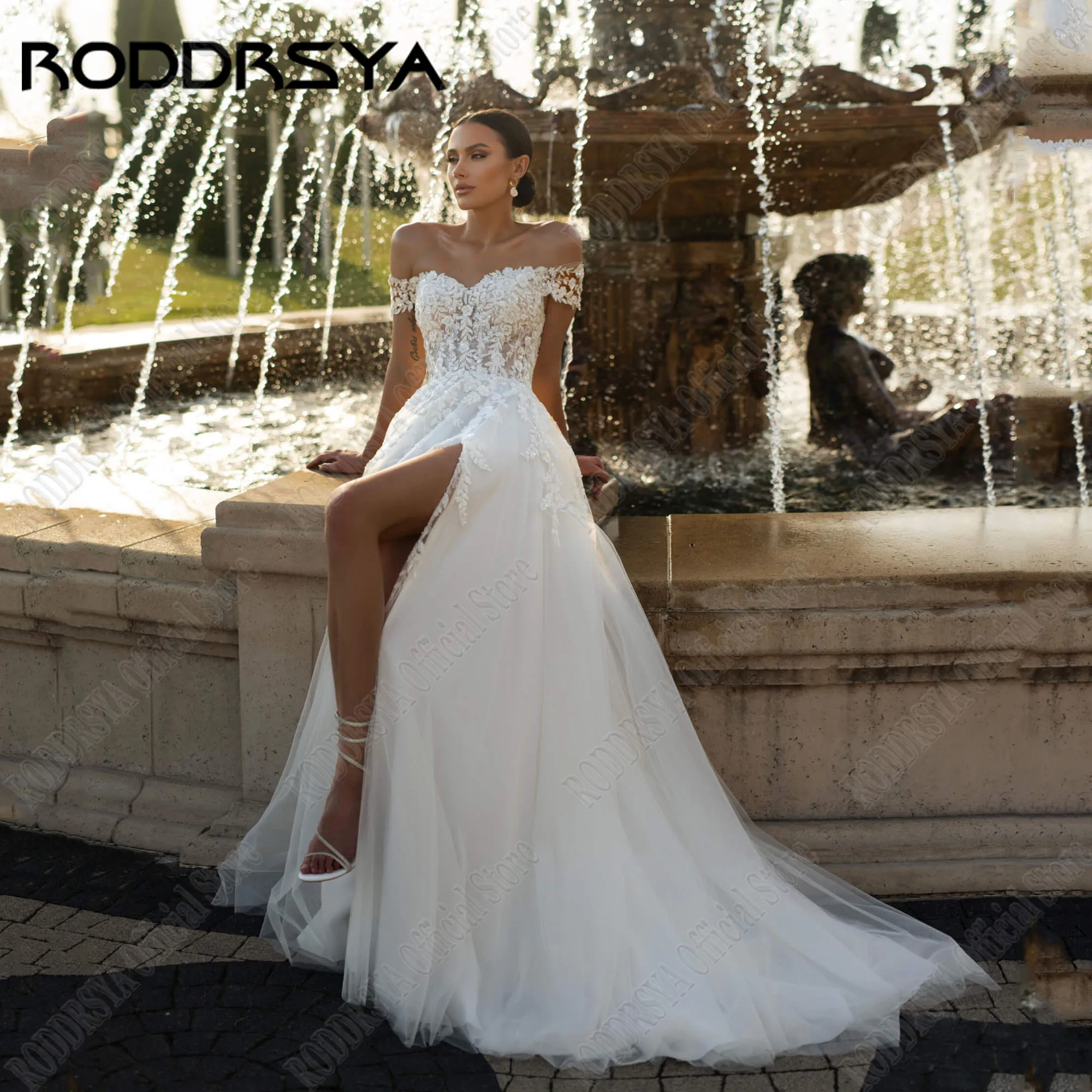 RODDRSYA-Vestidos de novia personalizados con hombros descubiertos, prenda de lujo con apliques, abertura lateral, escote Corazón, 2025Roddsya personaliza lujosas calcomanías al aire libre vestidos de novia 2025 vestid