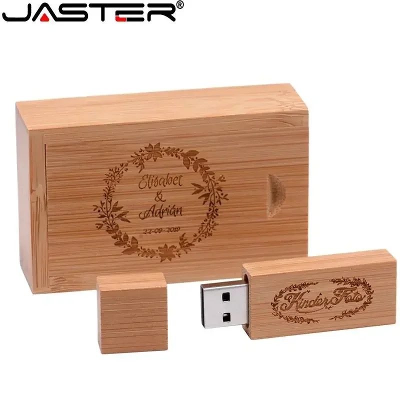 JASTER Free custom logo USB flash drive Wooden box Memory stick 128GB Pen drive 64GB 16GB 32GB 4GB Creative Wedding gift U Disk