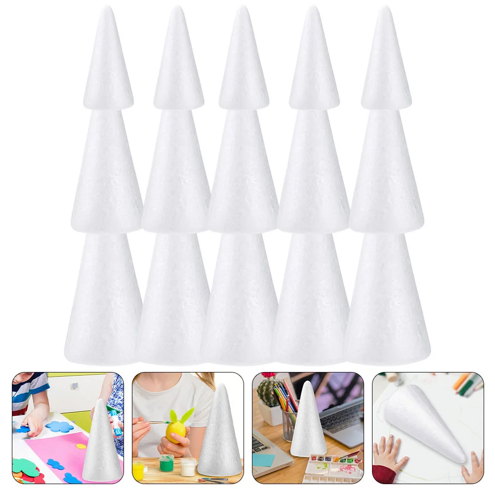 15 peças cones de desenho de cone de espuma brinquedos ornamento espumas de natal pintura branca