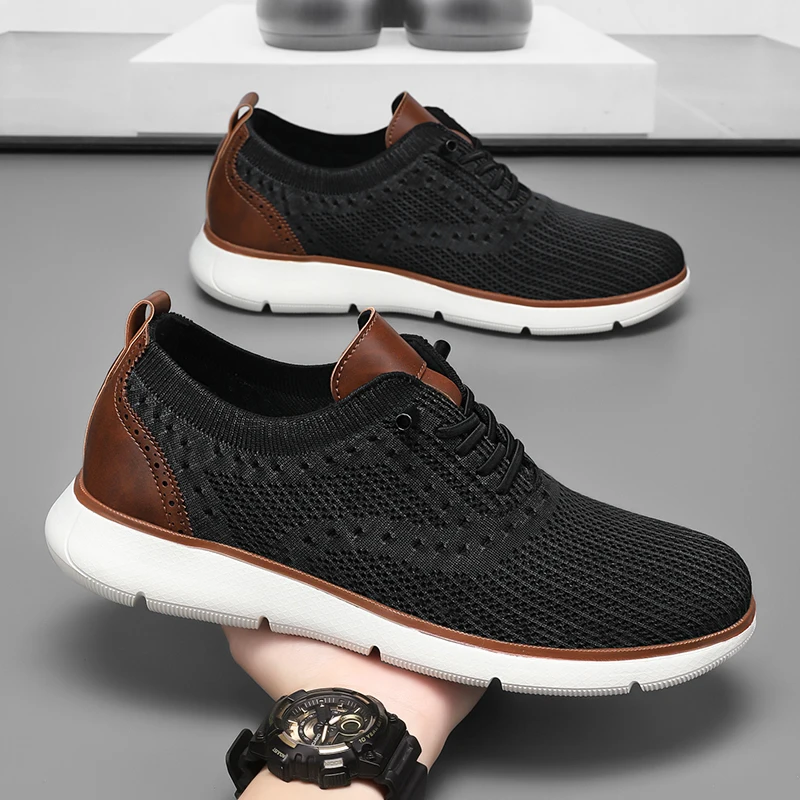 All Season Knitted Mesh Men Casual Sneakers Lightweight Breathable Soft Sole Walking Shoes Slip on Versatile Business Work Shoes
