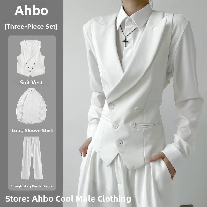 Neuter Style White Suit Jacket Men's Casual Fashion Business Leisure Single-breasted Flat Collar All-matching Color