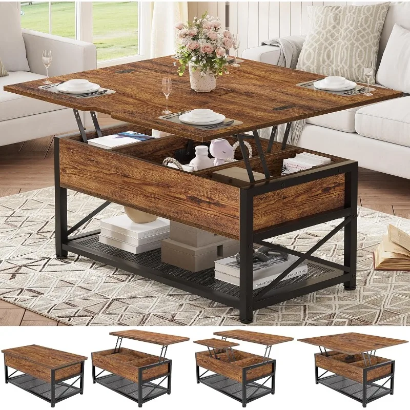 Lift Top Coffee Table, 4 in 1 Coffee Table with Hidden Compartment and Open Shelves for Dining Room,home.