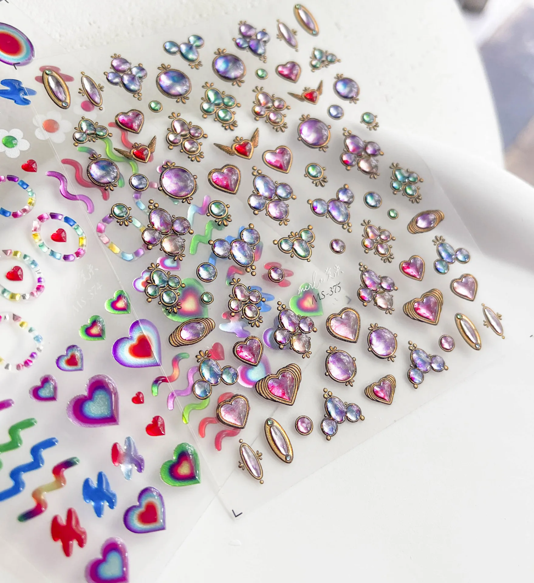 Love Heart Gem Nail Stickers New Bronzing Jelly Series Art Adhesive Design DIY Royal Nail Decals Decorations MS-375