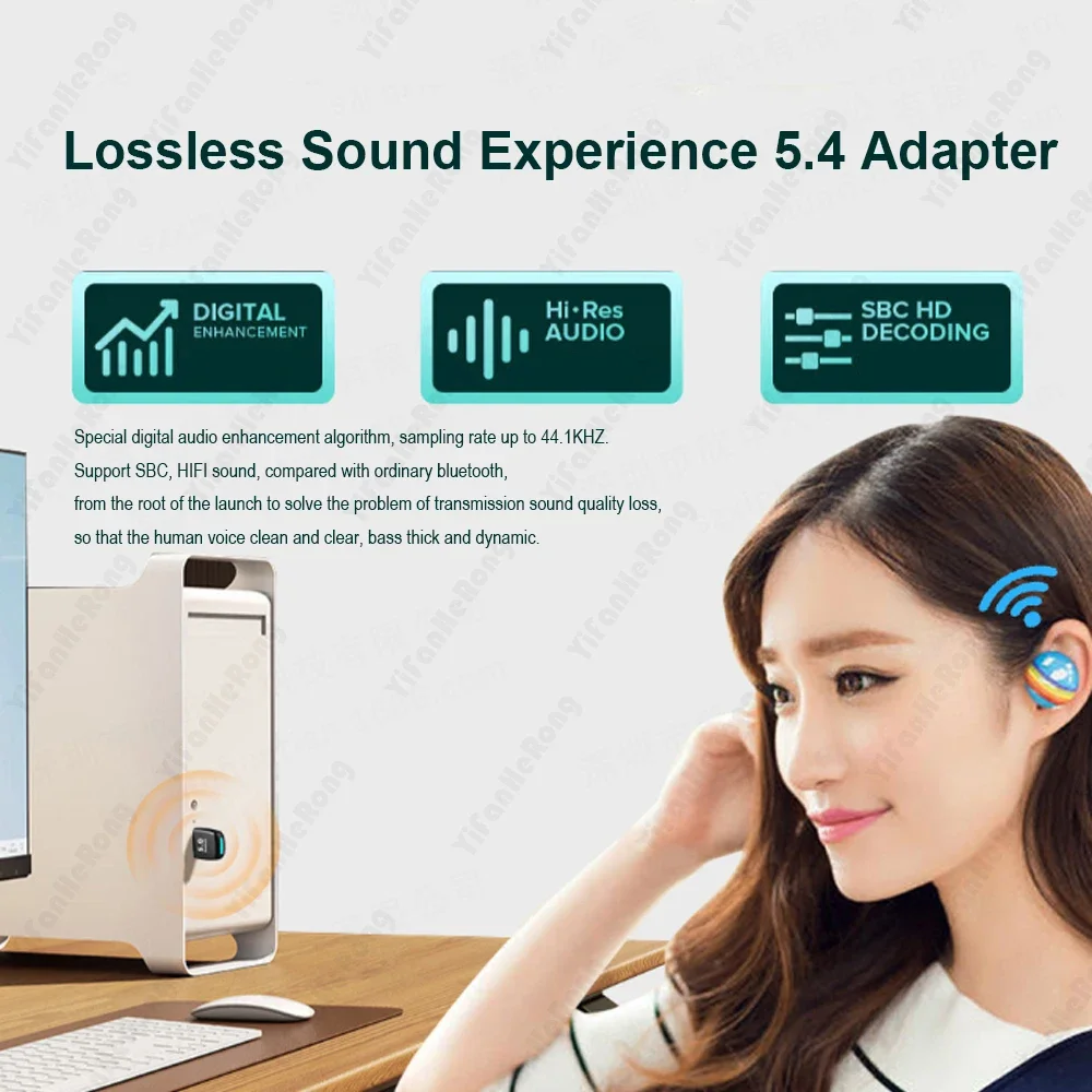 Bluetooth-compatible 5.4 USB Receiver Transmitter Adapter BT Audio Drive free for PC Speaker Wireless Mouse Car Electronics