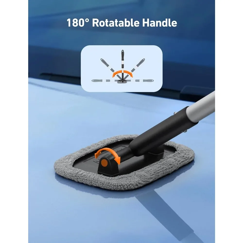 فرشاة تنظيف نوافذ السيارة، أداة تنظيف الزجاج الأمامي من الألياف الدقيقة مع مقبض ممسحة زجاج السيارات الخارجية الداخلية