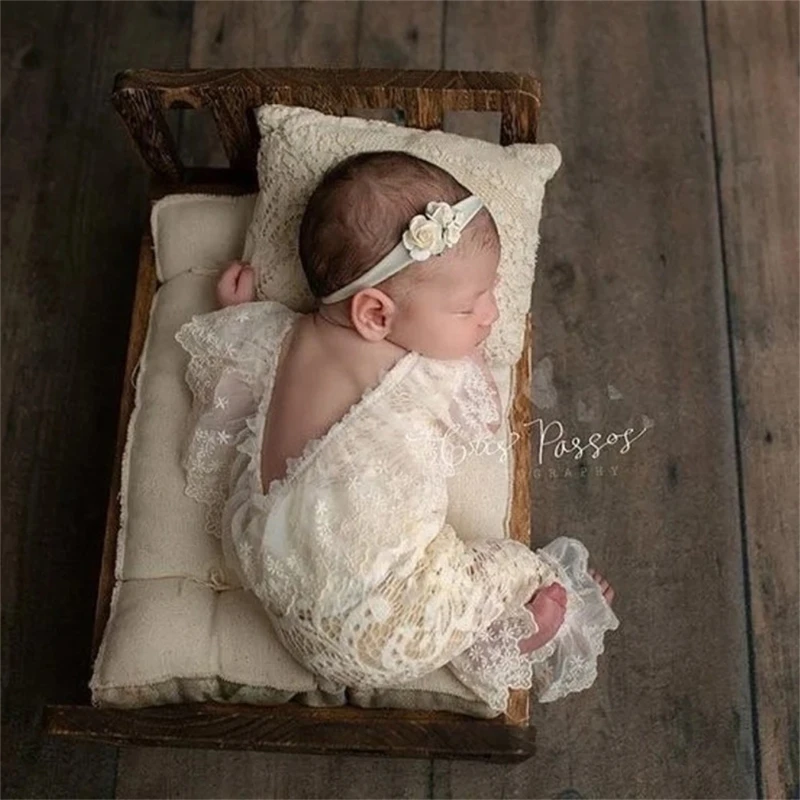 Newborn Girl Photography Outfits Lace Rompers Photography Props Headband